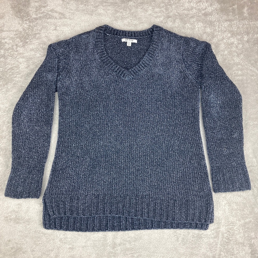 ORVIS Classic Collection Blue Marled V Neck Long Sleeve Tunic Sweater Medium‎
